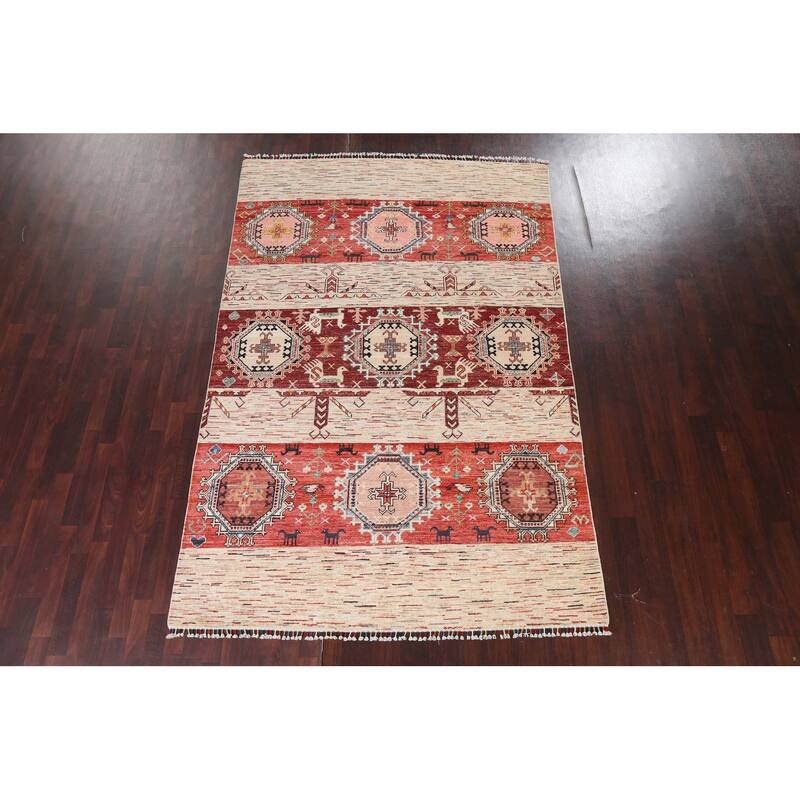 Tribal Geometric Kazak Oriental Home Decor Area Rug Wool Hand-knotted - 6'4" x 9'8"