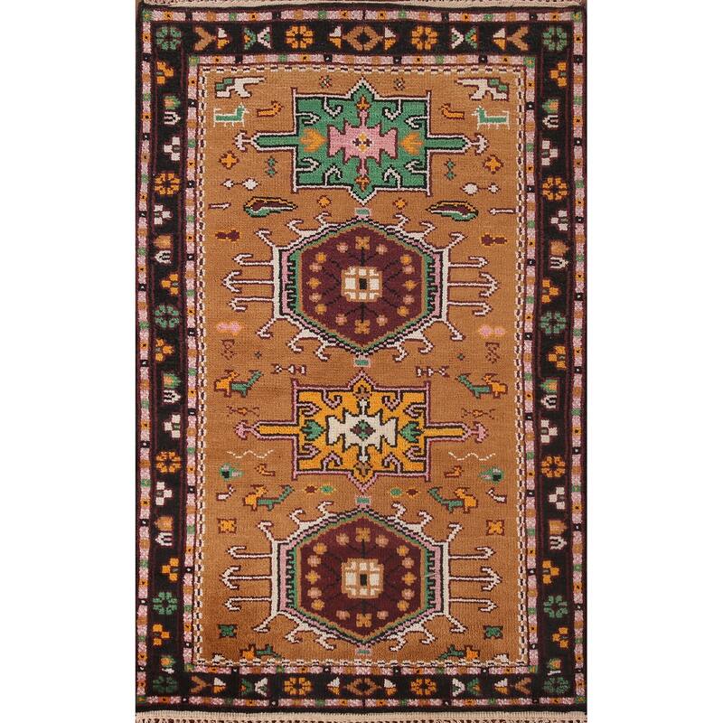 Geometric Kazak Accent Rug Handmade Traditional Wool Carpet - 3'0"x 5'0"
