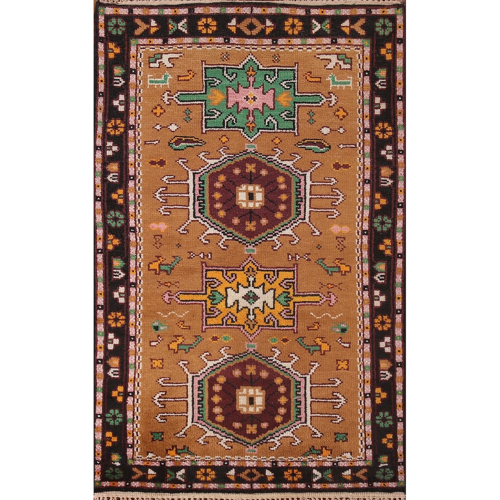 Geometric Kazak Accent Rug Handmade Traditional Wool Carpet - 3'0"x 5'0"