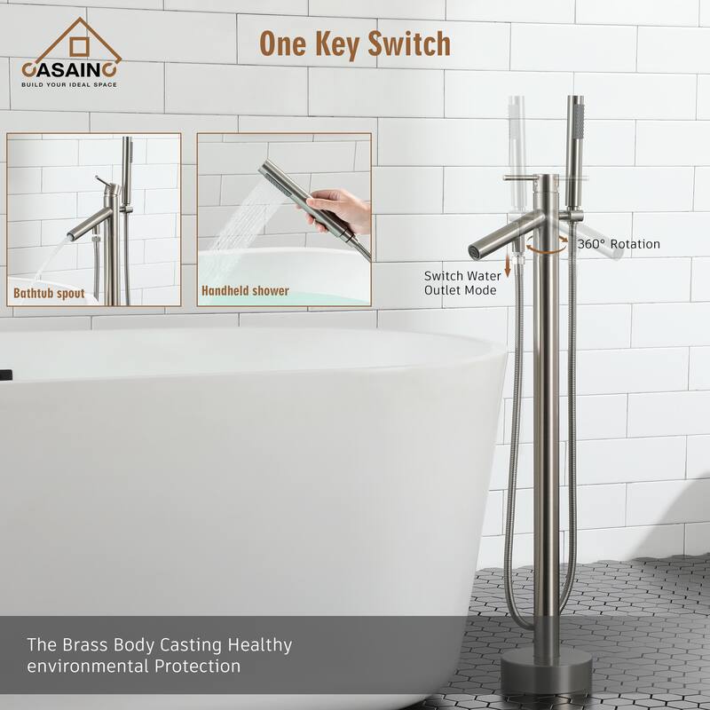 CASAINC Freestanding Single-Handle Bathtub Faucet with Hand Shower