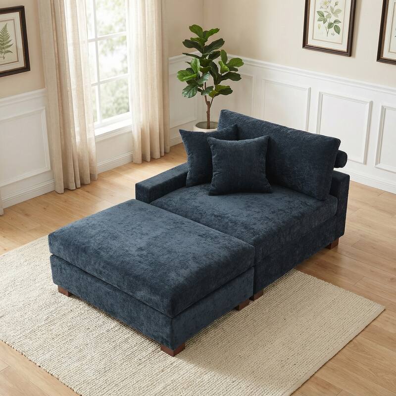 Plush Chenille Single Modular Sectional Sofa Chaise with Pillows