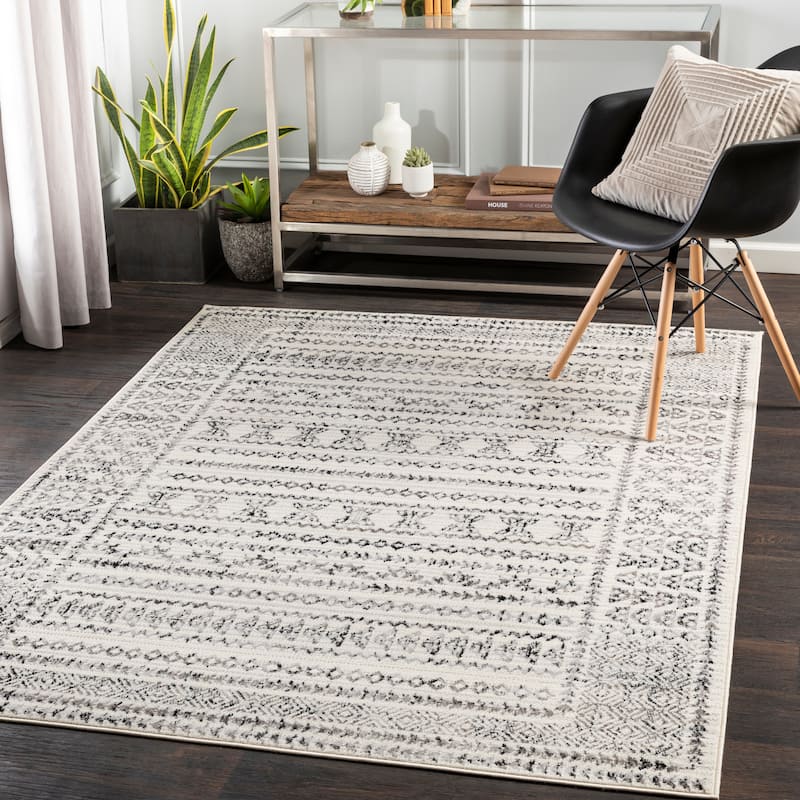 Livabliss Freddie Nordic Bordered Area Rug - Black/Ivory - 5' x 7'