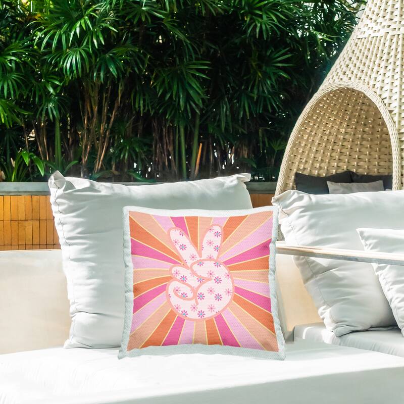 Stupell Beaming Peace Sign Hand Printed Outdoor Throw Pillow Design by Jesse Keith