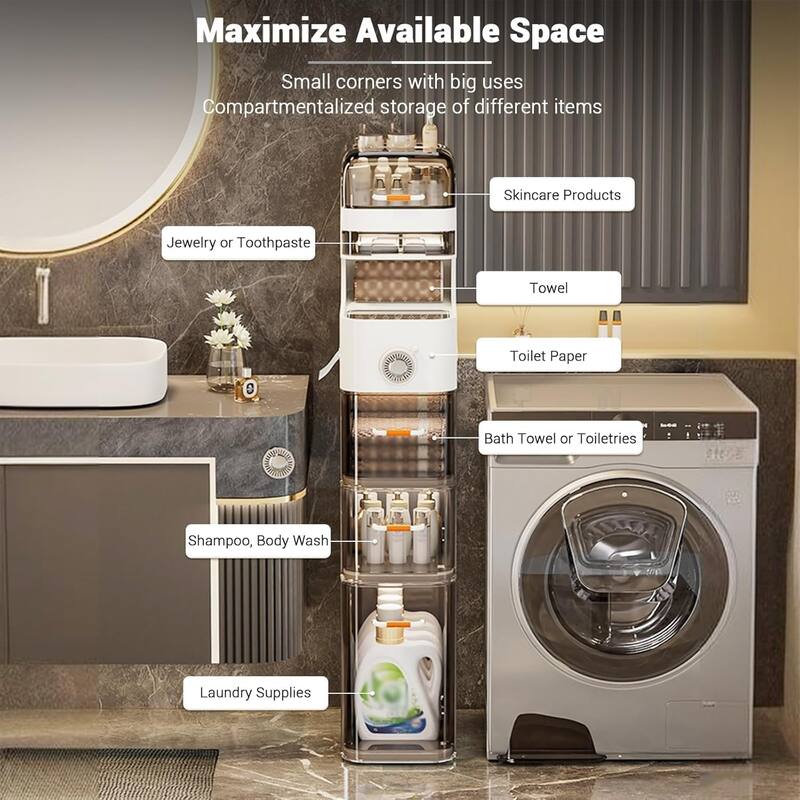 7-Tier Bathroom Storage Cabinet with Drawers and Toilet Paper Holder