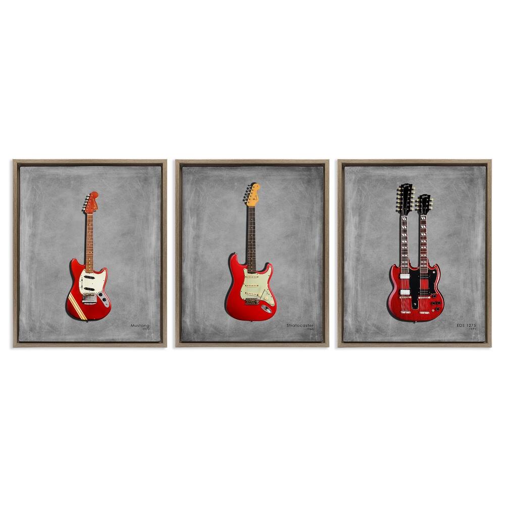 Stupell Red Guitars Collection Framed Floater Canvas Wall Art Design By Mark Rogan (Set of 3)