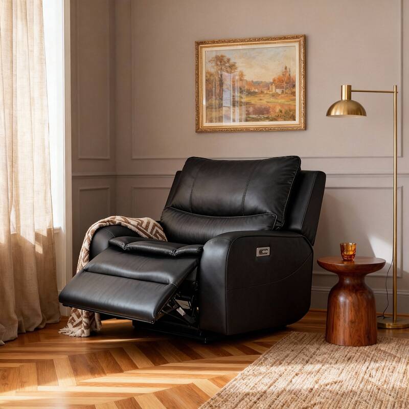 48.5" W Faux Leather Dual-Power Oversized Width Seat Recliner with USB & USB-C Charging, Ajustable Headrest