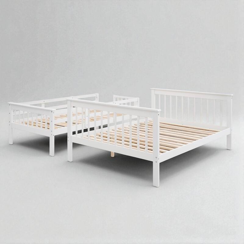 Twin Over Full Bunk Bed with Storage Stairs, Guard Rails, and Convertible Design, Solid Wood Frame
