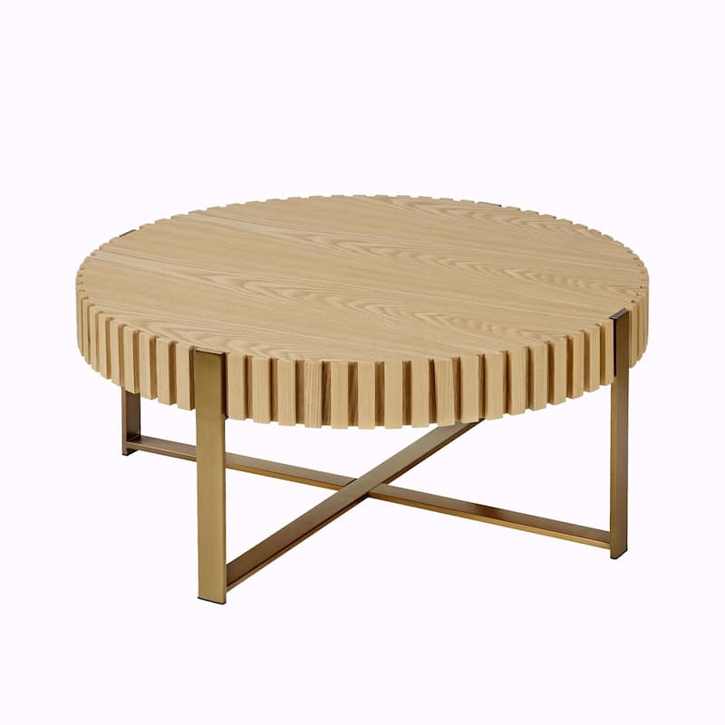31.5 Inch Round Coffee Table with Sturdy Pedestal