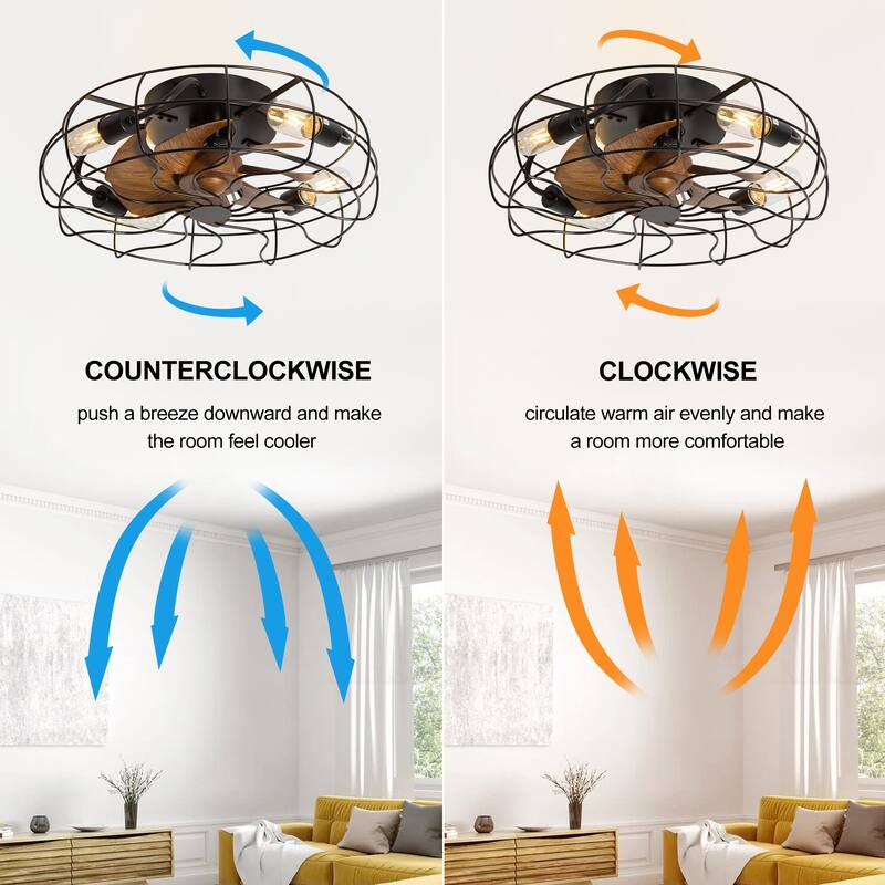 19-Inch Indoor Metal Cage Ceiling Fan with Light Kit and Remote