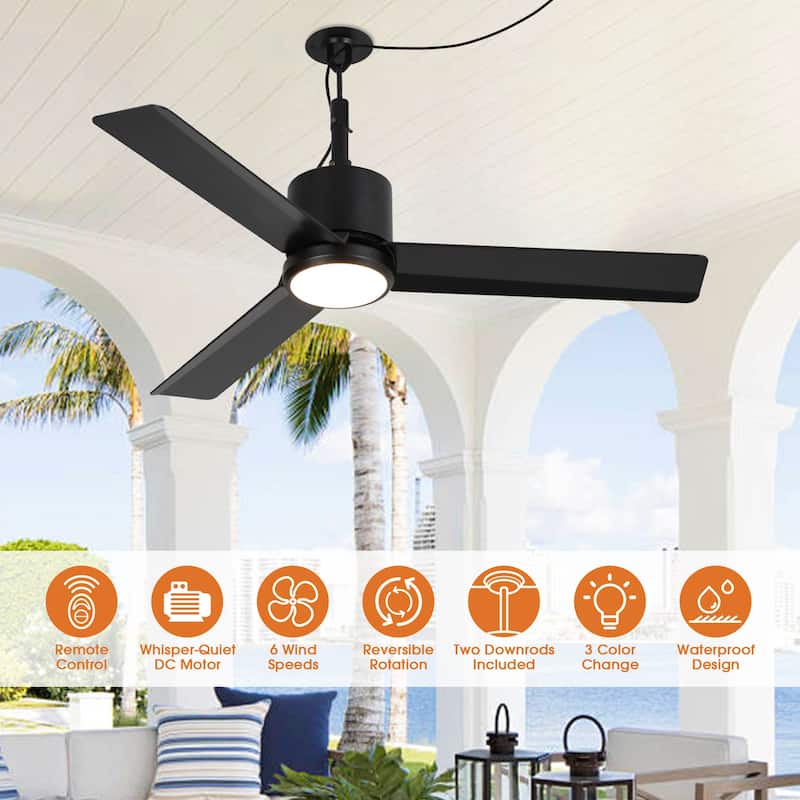 42" Modern Black Waterproof Wet Outdoor Gazebo Ceiling Fan with Light and Hook