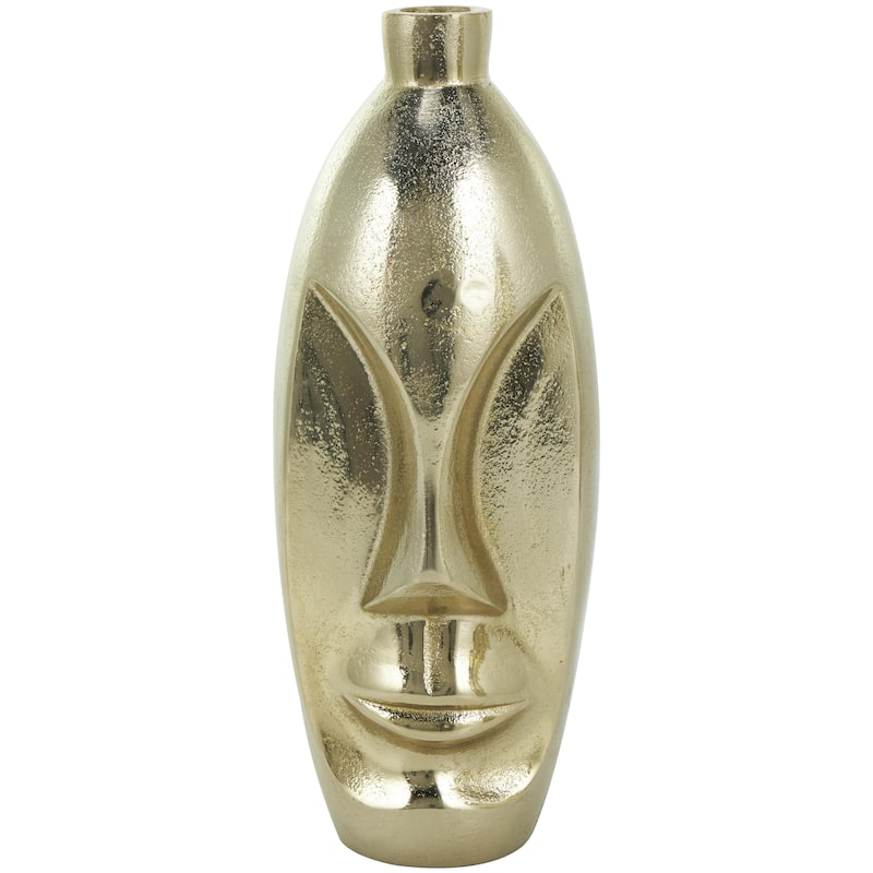 Aluminum Metal Face Decorative Vase with Abstract Details - Set of 2 Gold - Roche River Decor