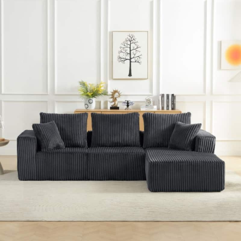103.5" Corduroy Modular Upholstered Compressed Sectional Sofa with Deep Seat - Dark Grey - Left Facing