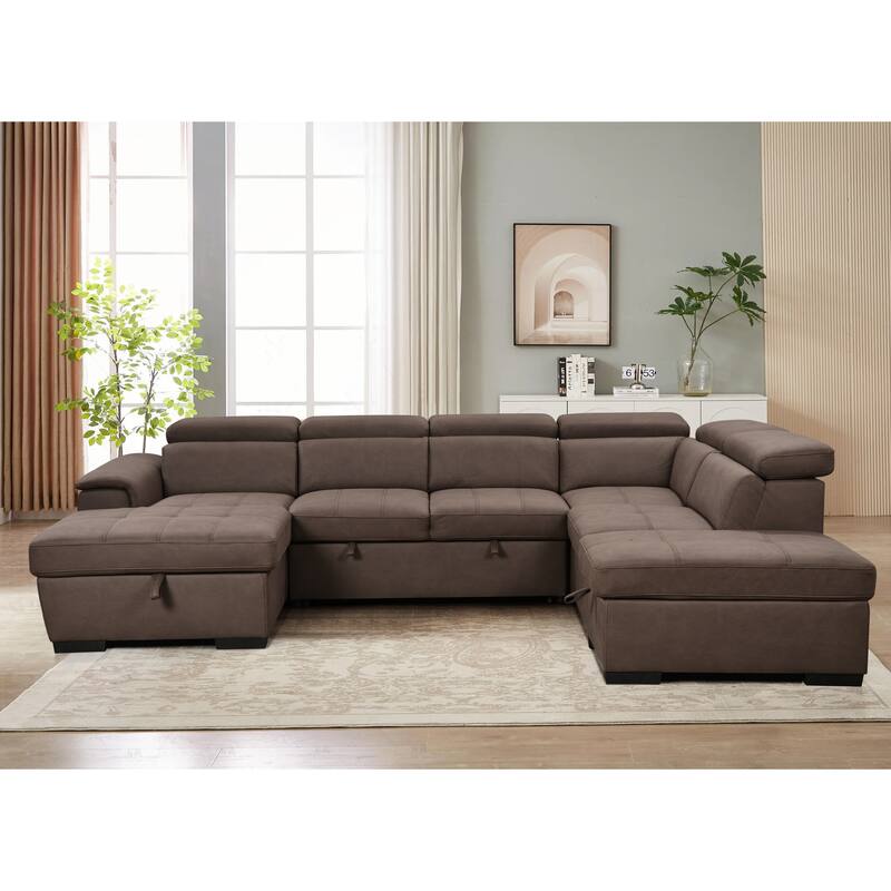 Roomfitters 128" U-Shaped Sectional Couch with Ottomans, Reversible Modular Sofa 7-Seater Couch with Storage Seat