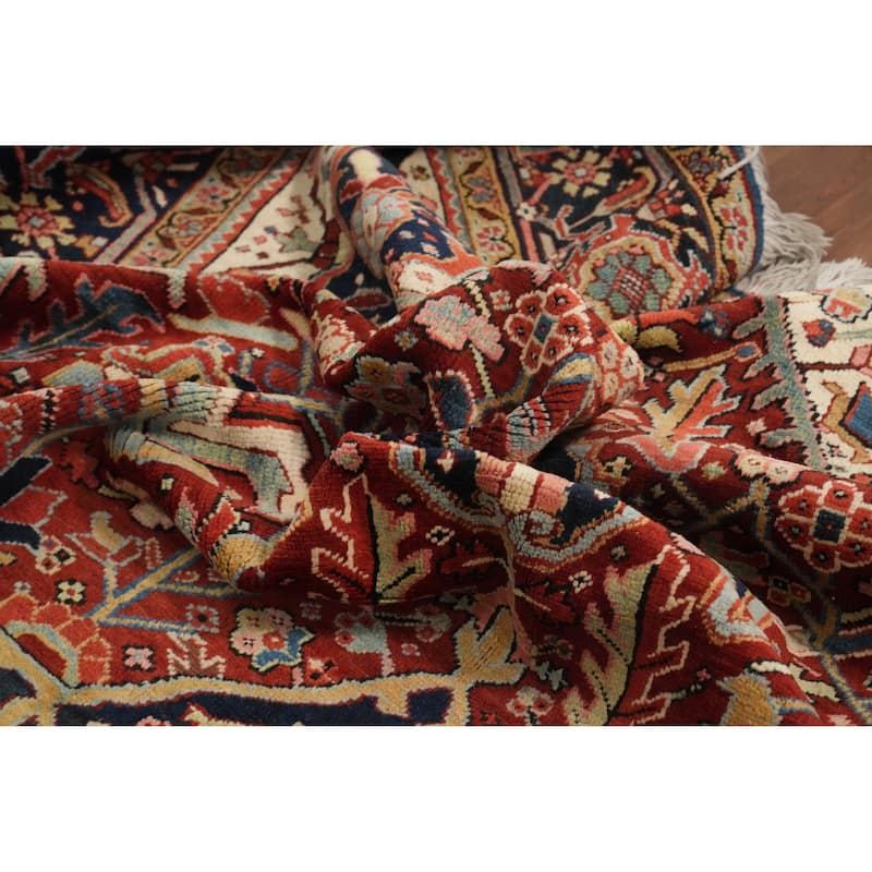 Hand Knotted Oriental 100% Wool Carpet Traditional Medallion Oranges & Rust Heriz (serapi) Area Rug - 10' 6'' X 8' 3''