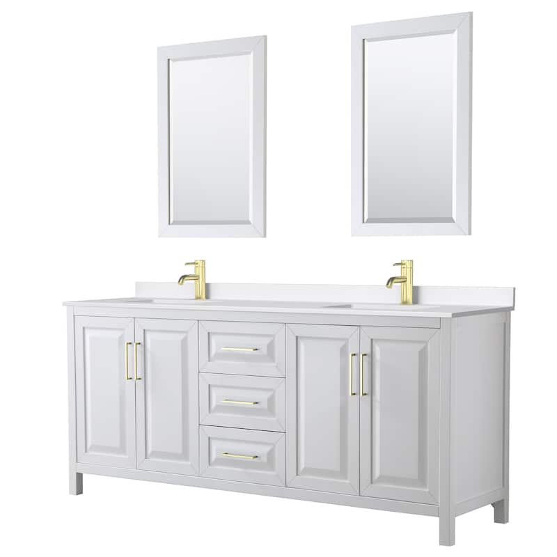 Wyndham Collection WCV252580D-QTZ-UNSM24 Daria 80" Free Standing - White / White Quartz Top / Brushed Gold Hardware