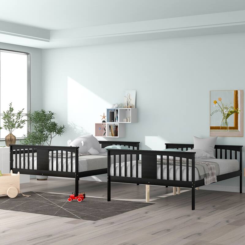 Full Over Full Bunk Bed with Ladder for Bedroom, Guest Room Furniture, Solid Wood Construction