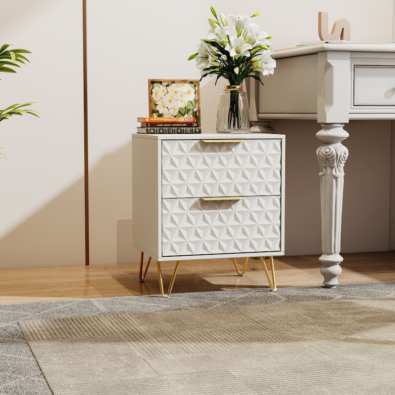 Set of 2 Nightstand Storage Cabinet with Drawers, File Cabinet Bedside Table Lamp Table Dressing Table - Ancient White