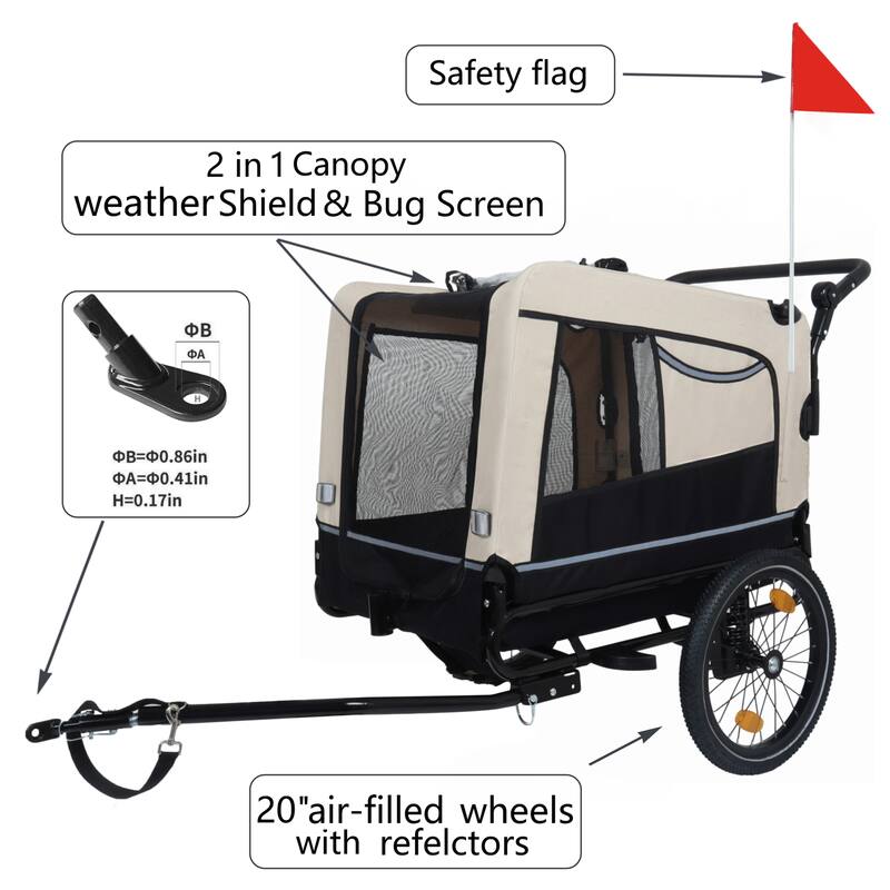 2-In-1 Bike Trailer & Push Cart For Pets-All-Terrain Wheels,Quick Release Wheel,Internal Leash,Holds Pets Up To 88 Lbs