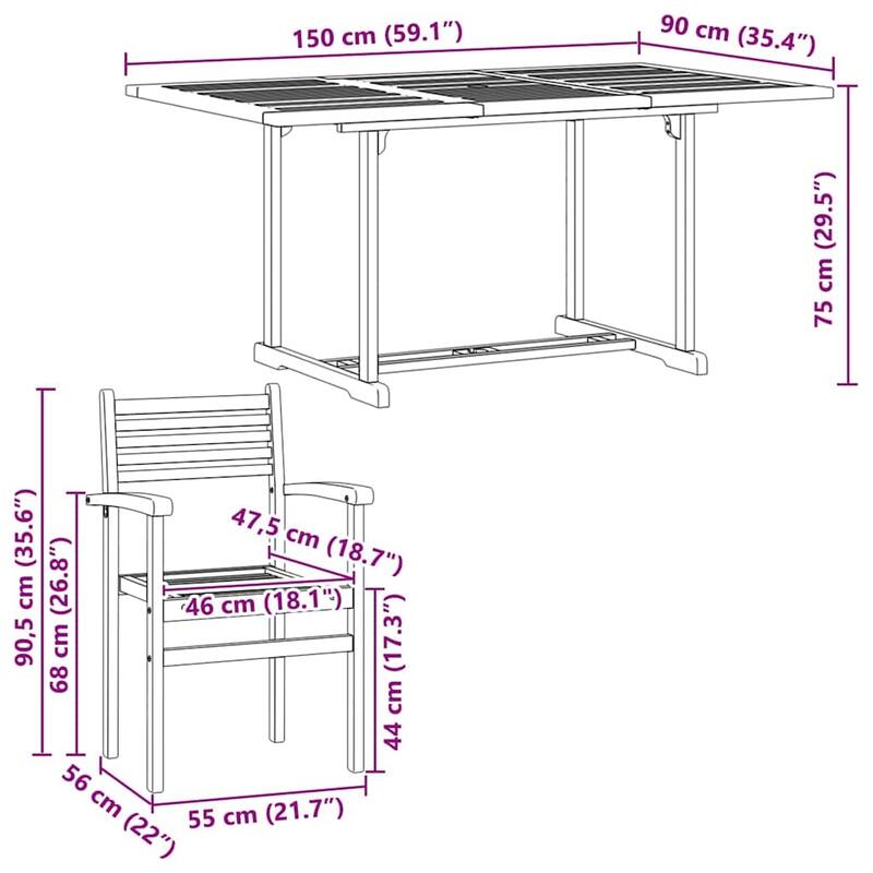 vidaXL Garden Dining Set 5 pcs Natural Solid Acacia Wood - 21.65 x 22.05 x 35.63 in