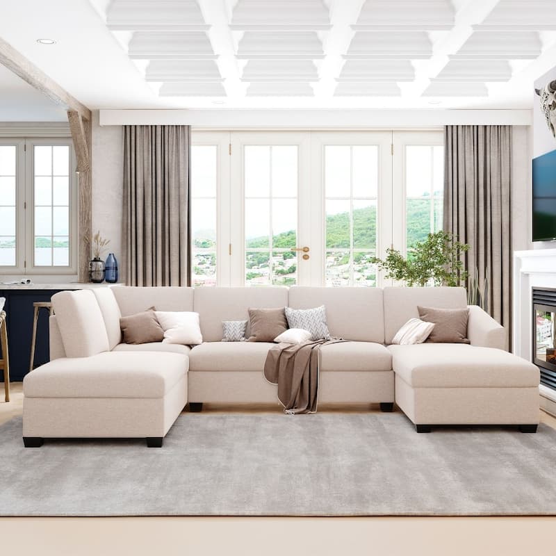U-Shape Sectional Sofa, Double Extra Wide Chaise Lounge Couch