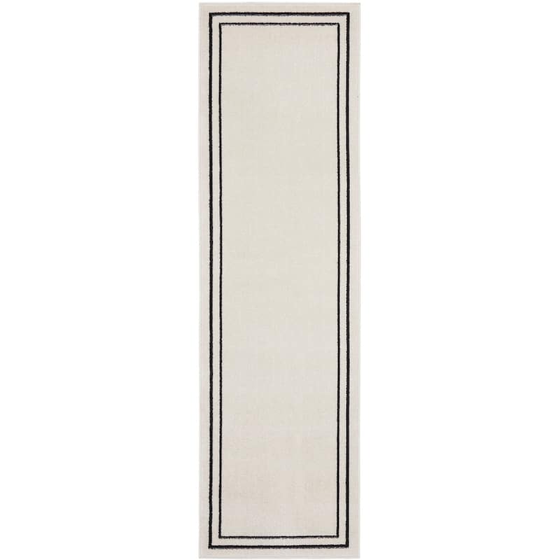 Nourison Sandy Indoor / Outdoor Solid Area Rug - 8' Runner - Ivory/Black
