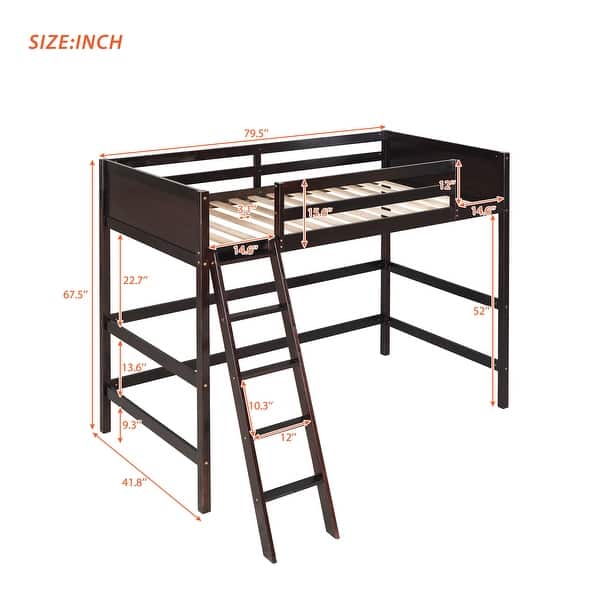 dimension image slide 1 of 3, Efficient Use of Space Loft Bed with Ladder, Solid Wood, Safety Guaranteed, Twin Size