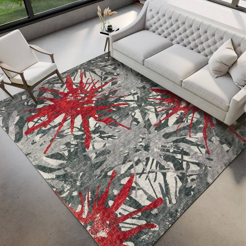 Indoor/ Outdoor Addison Bravado Abstract Starburst Washable Area Rug - 8' x 10' - Red