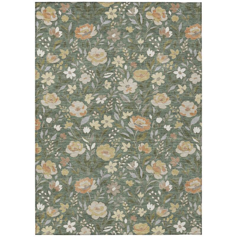 Machine Washable Indoor/ Outdoor Floral Garden Chantille Rug