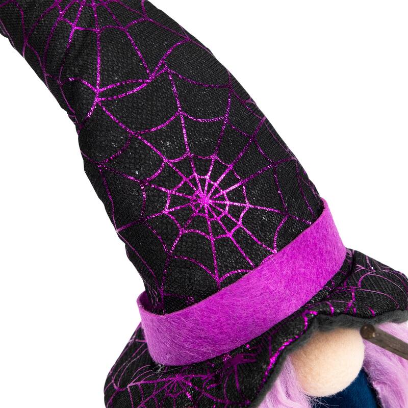 Gnome Witch with Broom and Pointy Hat Halloween Figure - 14"