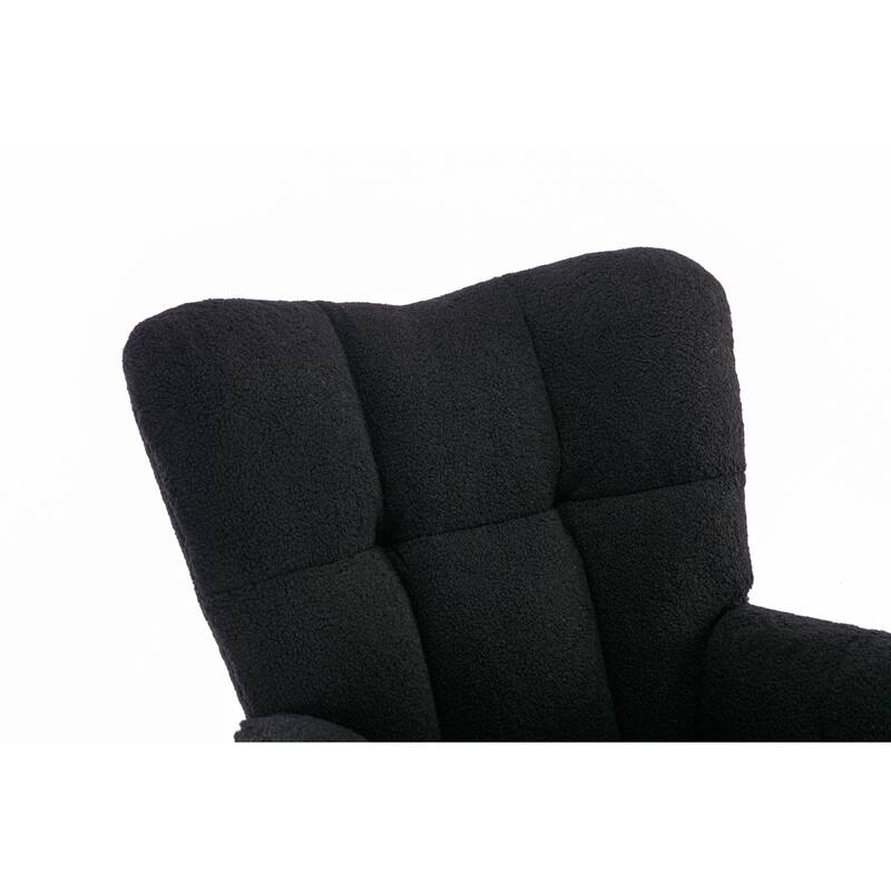 Black Teddy Modern 31.5" High Back Upholstered Buttons Tufted Rocking Chair with Solid Wood Legs and Black Paint Metal Base