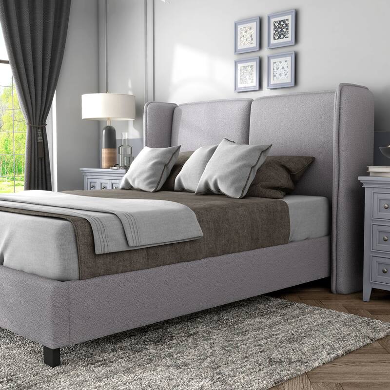 Janna Modern Boucle Fabric Queen-size Platform Bed with Wingback Headboard by Furniture of America