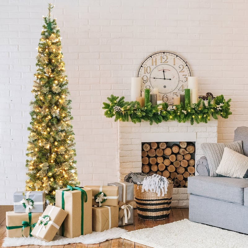 Gymax 7FT Pre-lit PVC Half Christmas Tree Pine Needle Lamp Tree w/