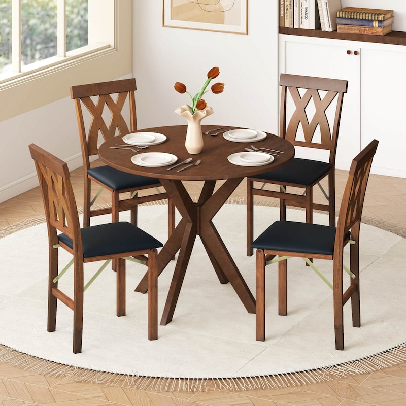 Costway Folding Kitchen Chairs Set of 2/4 with Rubber Wood Frame - See Details