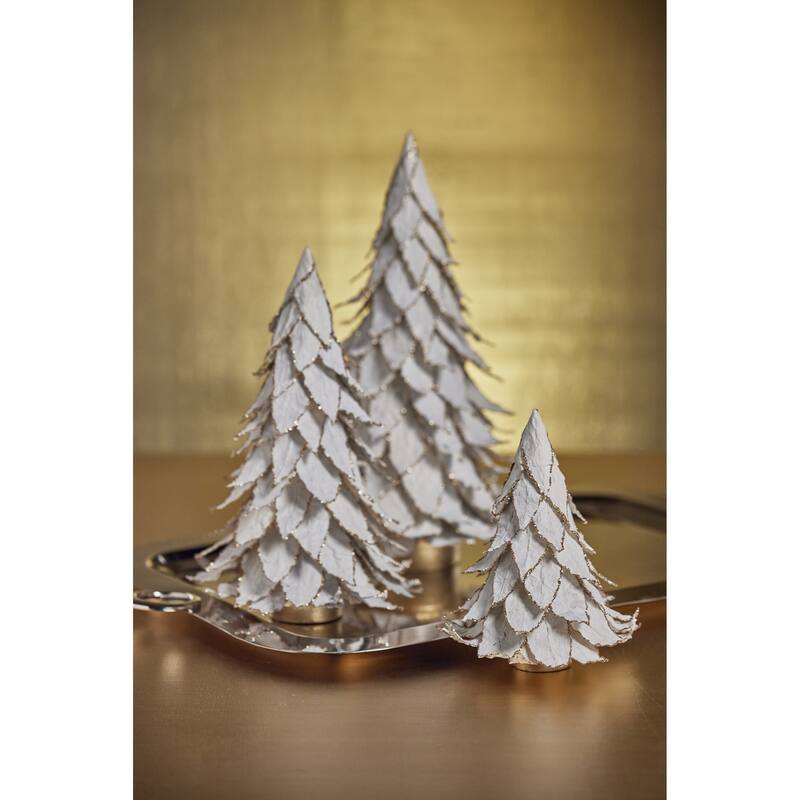 White Natural Leaf Christmas Tabletop Tree with Gold Trim, 12.25"