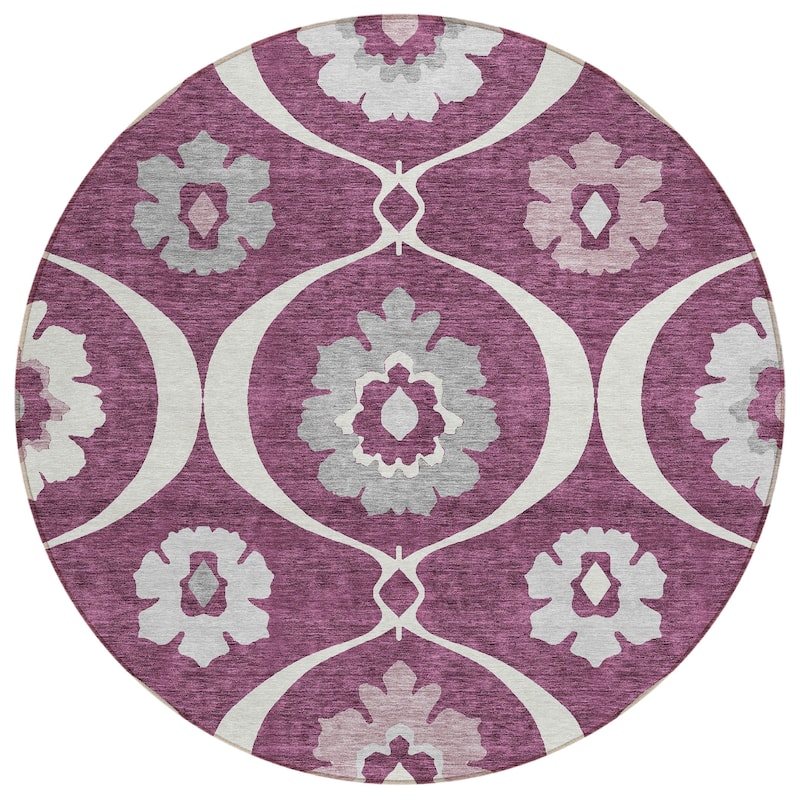 Machine Washable Indoor/ Outdoor Chantille Floral Geo Rug