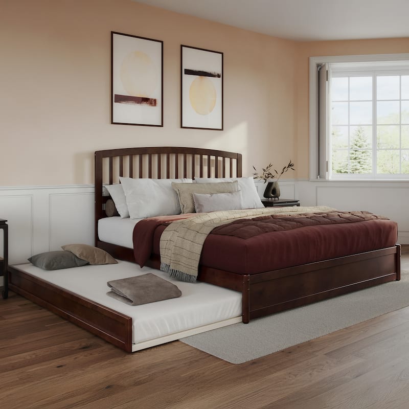 Lucia Platform Bed with Panel Footboard and Twin XL Trundle - Walnut - King