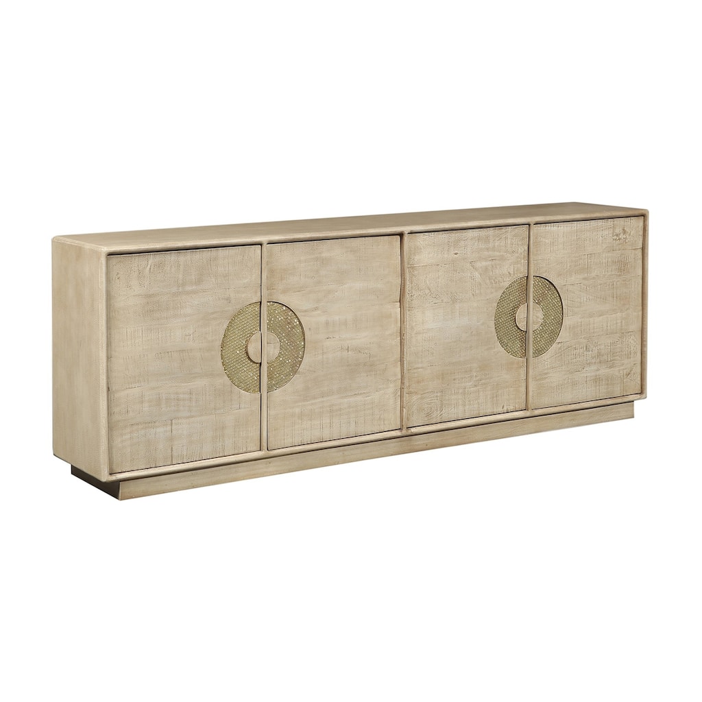 92 in. Tan Solid Wood 4 Door Media Credenza_Sideboard