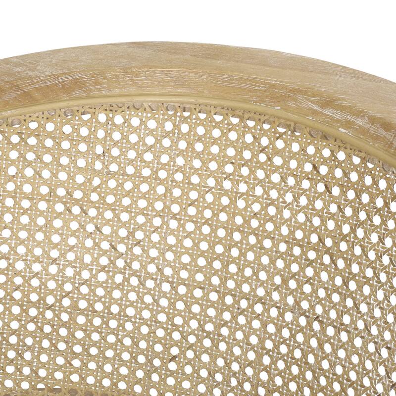 Roomfitters Rattan Accent Chair, Barrel Back Wood Frame with Upholstered Seat, Living Room Seating in Natural Finish