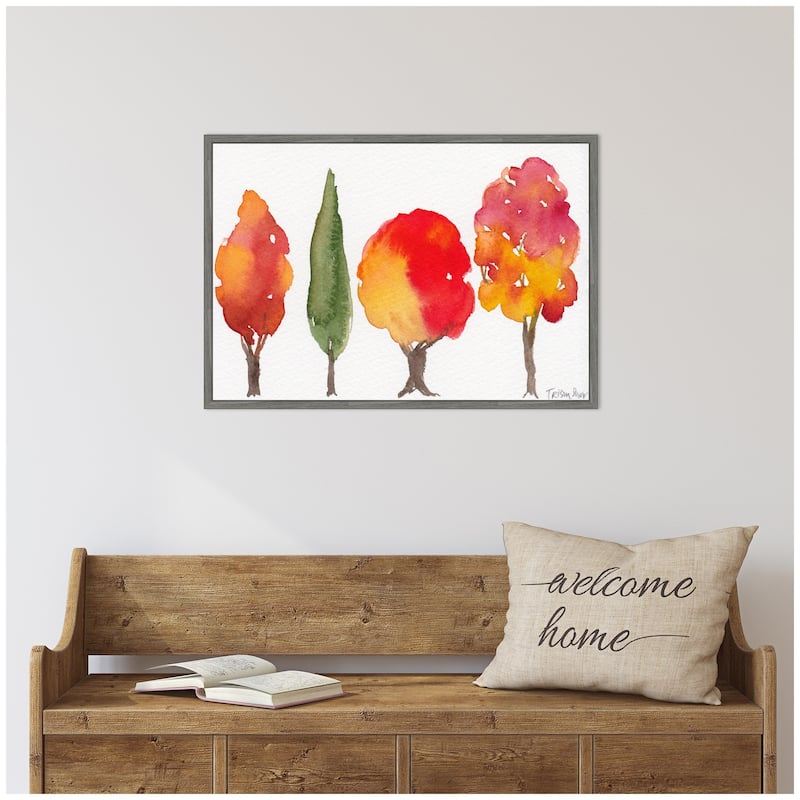 Kate and Laurel Sylvie Watercolor 4 Fall Trees Framed Canvas by Patricia Shaw