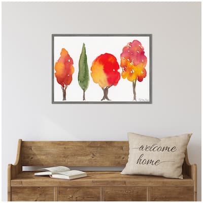 Kate and Laurel Sylvie Watercolor 4 Fall Trees Framed Canvas by Patricia Shaw