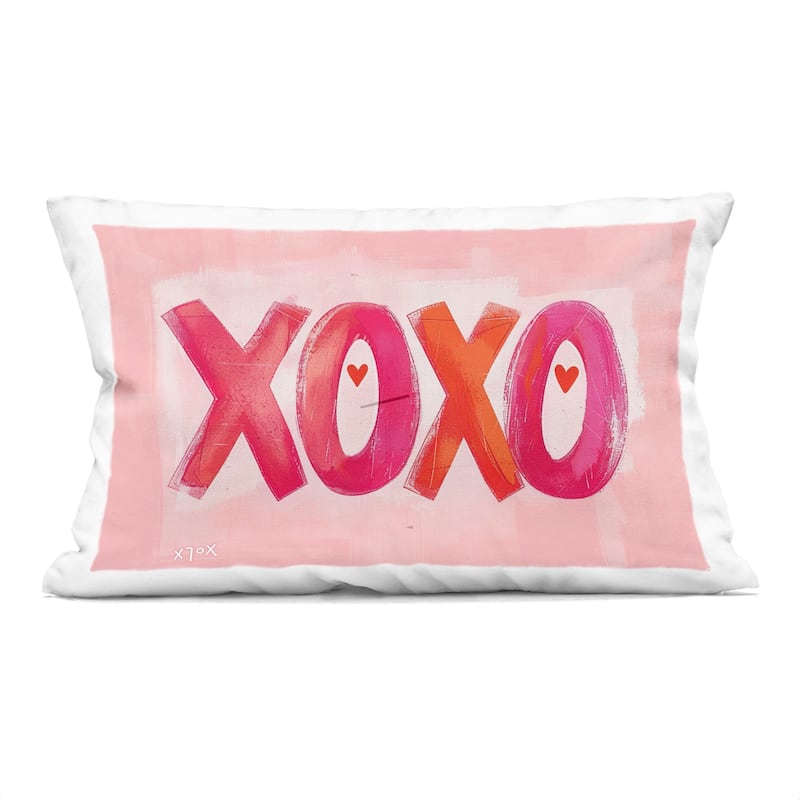 Stupell Pink XOXO with Hearts Decorative Printed Throw Pillow Design by LSR Design Studio - Accent - Polyester - Pink - Single