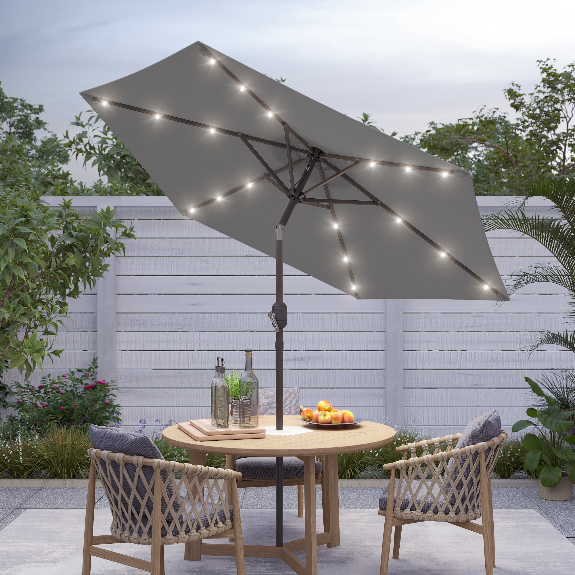 grey patio table umbrella PURPLE LEAF 15x9ft Double-Sided Rectangular Outdoor Market with Base, Light resistant steel frame Outdoor Dining Set Patio Table