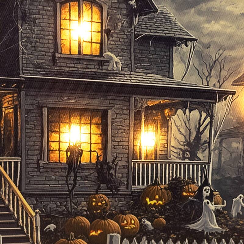 LED Lighted Haunted House Halloween Canvas Wall Art - 15.75 x 23.75"