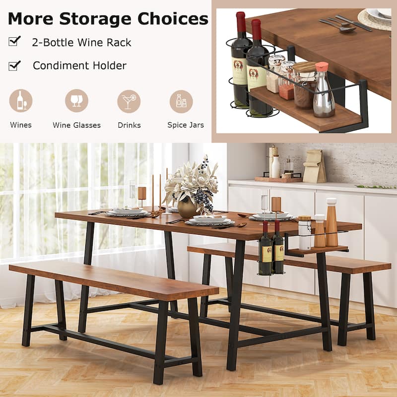 Gymax 3 PCS Home Dining Table Set for 5-7 w/ 2-Bottle Wine Rack