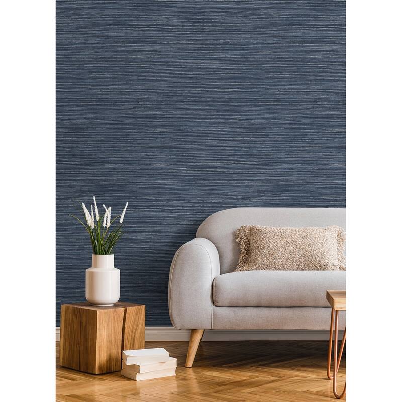 Advantage Alton Indigo Faux Grasscloth Wallpaper