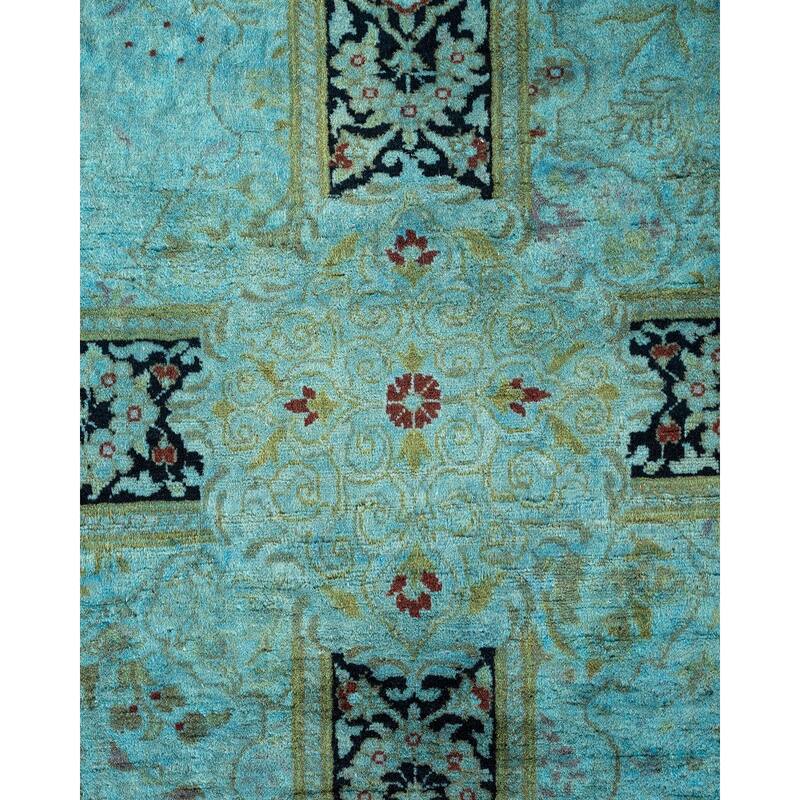 Overton Hand Knotted Wool Vintage Inspired Modern Contemporary Overdyed Blue Area Rug - 9' 2" x 12' 1"