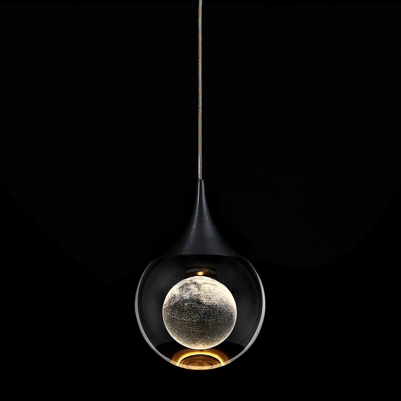 Moon Crystal 1-light Single Globe LED Hanging Pendant Light in Gold/ Chrome/Black/Coffee for Living Room
