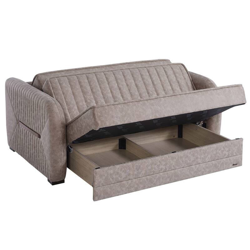 Collection Upholstered Convertible Loveseat With Storage - Beige-1