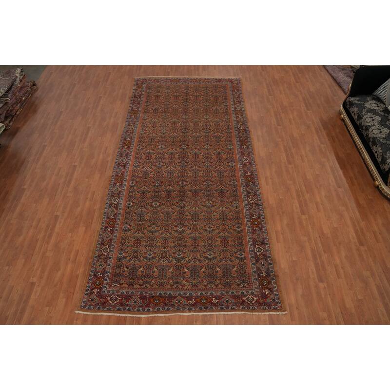 Hand Knotted Oriental 100% Wool Carpet Traditional Floral Brown Heriz Area Rug - 16' 9'' X 7' 9''