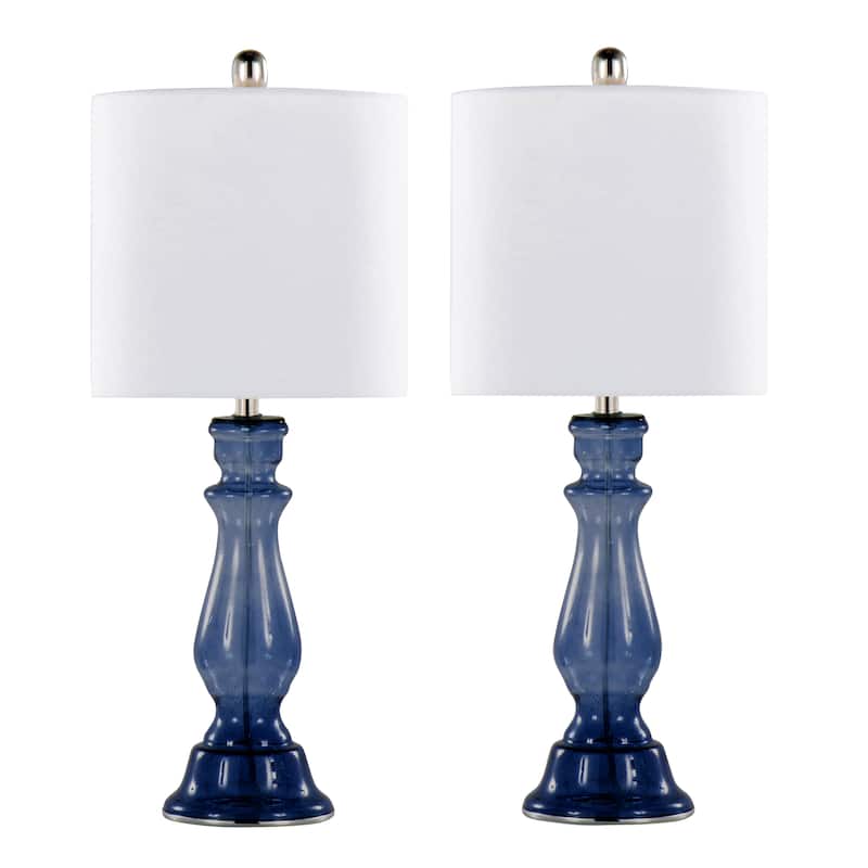 Bella 24" Glass Table Lamp (Set of 2) - Sapphire Seeded Glass/Polished Nickel/White Linen